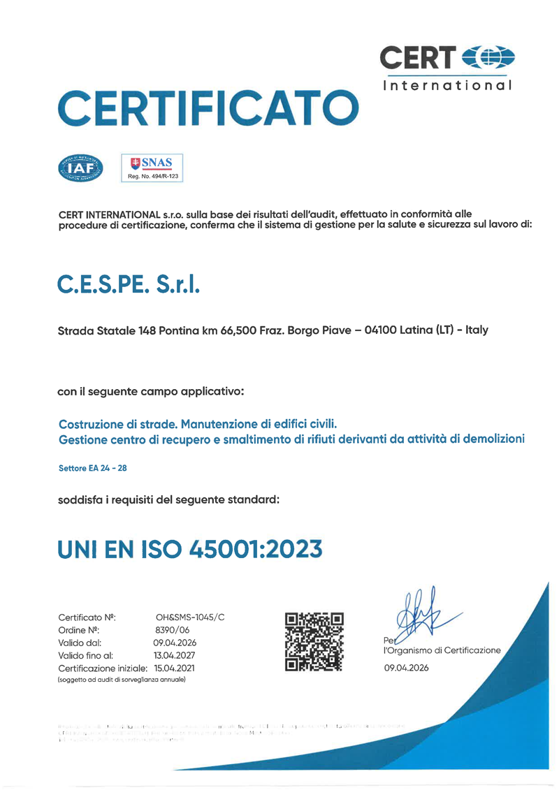 certificato uni en iso Cespe